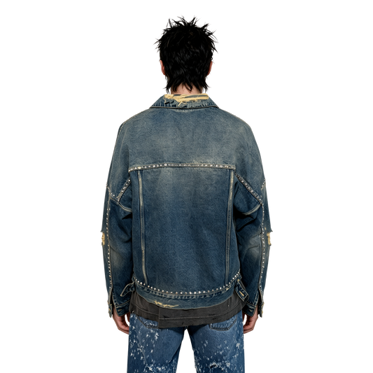 Studded Distressed Denim Trucker